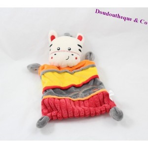 Doudou plat zèbre NICOTOY rouge jaune 25 cm