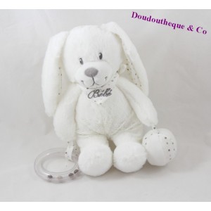 Doudou d'activité lapin POMMETTE Bébé peluche d'éveil pouet grelot 25 cm