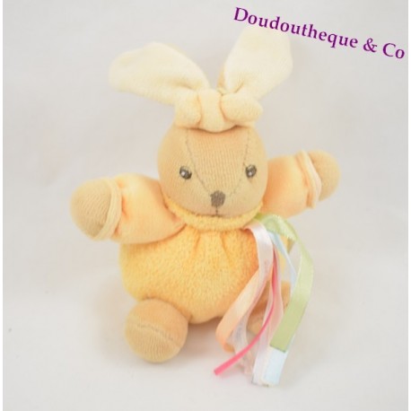 Peluche doudou mini Lapin KALOO orange fleur d'abricot ruban satin 