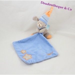Doudou handkerchief dog BABY NAT' Luminescent blue orange star 23 cm