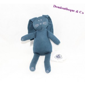 Doudou lapin PETIT BATEAU collection Milleraies bleu et blanc