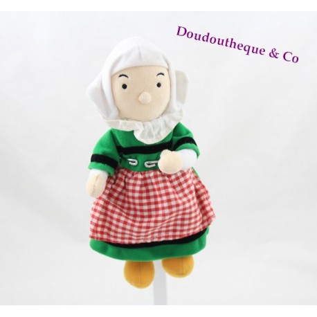 Peluche Bécassine AJENA NOUNOURS 2005 tablier rouge 23 cm Peluche Bécassine AJENA NOUNOURS 2005 tablier rouge 23 cm