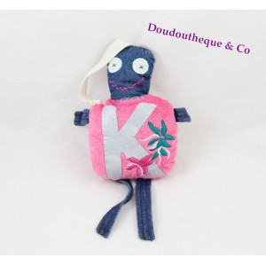 Doudou double face monstre IKKS rose bleu jean broderie fleurs