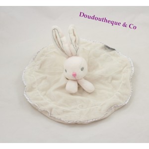 Doudou flachen KALOO runden weiße Kaninchen Perle Stickerei Nähte grau 26 cm