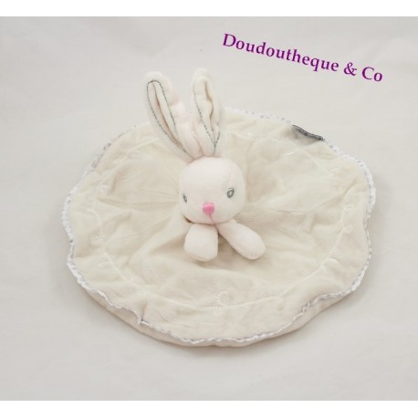 Doudou flachen KALOO runden weiße Kaninchen Perle Stickerei Nähte grau 26 cm Doudou flachen KALOO runden weiße Kaninchen Perle Stickerei Nähte grau 26 cm