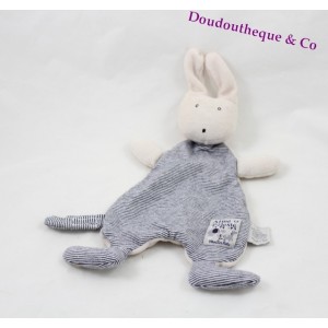 Doudou plat Ernest lapin MOULIN ROTY Aimé et Céleste rayé bleu gris 29 cm