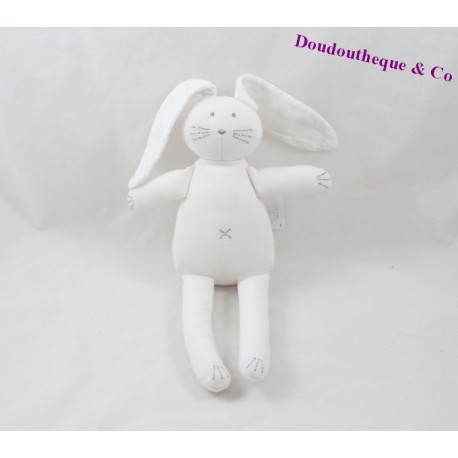 Doudou lapin PETIT BATEAU collection Milleraies bleu et blanc Doudou lapin PETIT BATEAU collection Milleraies bleu et blanc