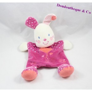 Doudou plat lapin KIABI violet coeur rose motif pois 30 cm