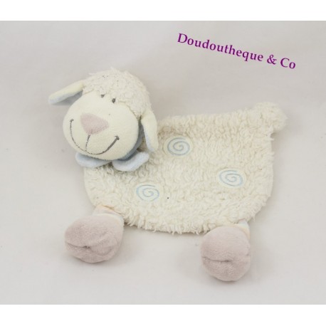 Doudou plat mouton NICOTOY blanc bleu spirales Doudou plat mouton NICOTOY blanc bleu spirales