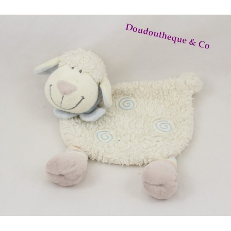 Doudou plat mouton NICOTOY blanc bleu spirales