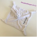 Doudou conejo plana CADET ROUSSELLE blanco y gris 4 nudos 25 cm