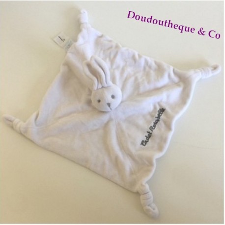 Doudou conejo plana CADET ROUSSELLE blanco y gris 4 nudos 25 cm Doudou conejo plana CADET ROUSSELLE blanco y gris 4 nudos 25 cm