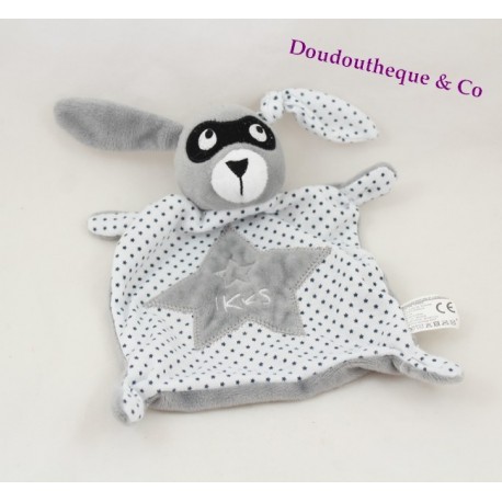 Decke flaches Kaninchen IKKS Stars Maske weiß grau 21 cm Decke flaches Kaninchen IKKS Stars Maske weiß grau 21 cm