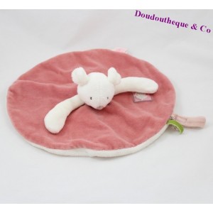 Doudou plat souris MOULIN ROTY Myrtille et Capucine rose blanc rond 27 cm