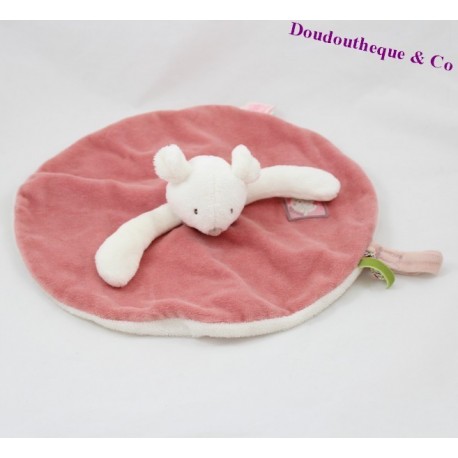 Doudou flat mouse MOULIN ROTY Blueberry and Capucine pink round 27 cm