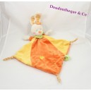 Flat cuddly toy rabbit MOTS D'ENFANTS orange yellow pacifier clip 45 cm