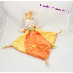 Peluche piatto coniglio MOTS D'ENFANTS arancione giallo clip ciuccio 45 cm