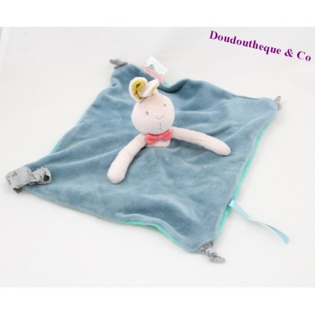 Doudou flachen Kaninchen MOULIN ROTY Miss und blauen Knoten string 23 cm