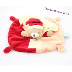 Doudou plat ours BABY NAT' Les mem pacap ! orange jaune rouge 25 cm