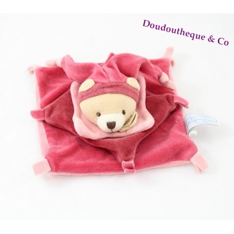 Doudou orso piatto DOUDOU E COMPAGNIE quadrato arlecchino rosa lampone 17 cm