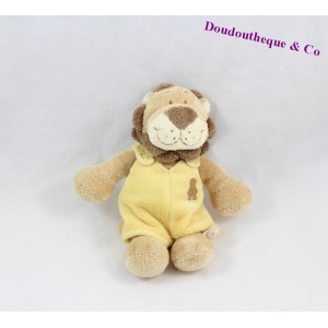 Doudou lion NOUKIE'S Hippoum, Baboum et Zamba salopette jaune 15 cm