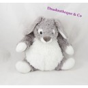 Doudou lapin CASINO gris très clair et  blanc corps mou 22 cm