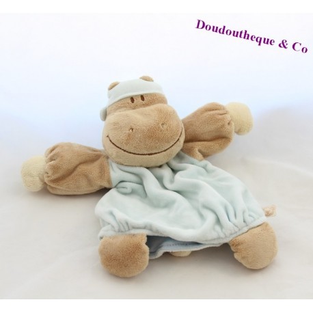 Doudou marionnette hippopotame NOUKIE'S Les Douzous beige bleu 26 cm