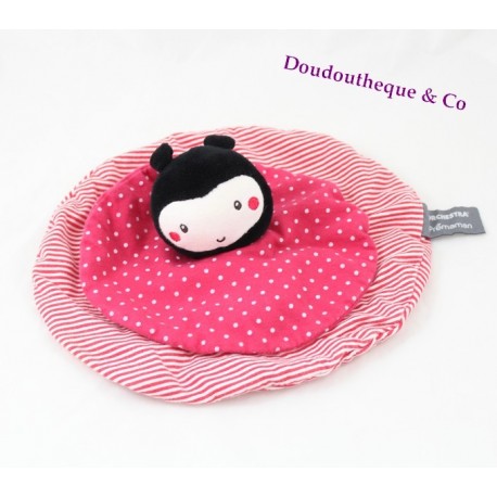 Doudou plat coccinelle ORCHESTRA rouge rond pois rayures 25 cm