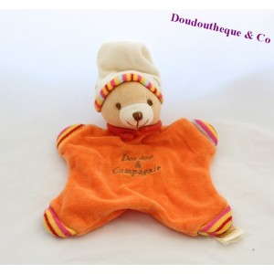 Doudou plat ours DOUDOU ET COMPAGNIE orange bonnet beige 22 cm