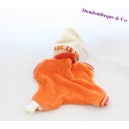 Doudou plat ours DOUDOU ET COMPAGNIE orange bonnet beige 22 cm