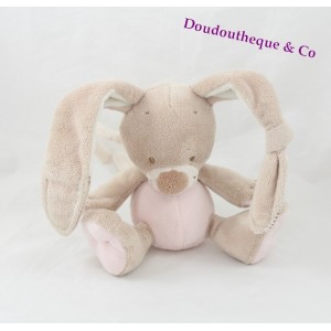 Doudou musical Lapin Rigolo Nattou Jollymex Rose Beige 14 cm boite à musique