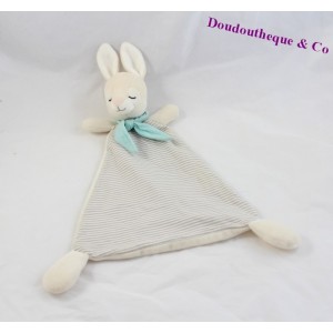 Doudou conejo plana H & M triángulo blanco gris rayas bufanda azul H y M 35 cm