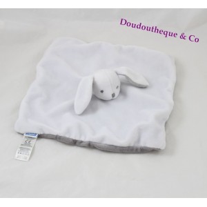 Conejo plano peluche JACADI blanco gris cuadrado 24 cm