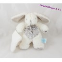 Doudou mouchoir lapin BABY NAT' Les Flocons blanc gris BN664 20 cm