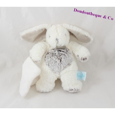 Kaninchen Taschentuch Kuscheltier BABY NAT' Les Flocons weiß grau BN664 20 cm Kaninchen Taschentuch Kuscheltier BABY NAT' Les Flocons weiß grau BN664 20 cm