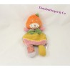 Doudou gato plano latitud niño naranja verde rosa 28 cm