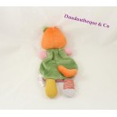 Doudou plat chat LATITUDE ENFANT orange vert rose 28 cm
