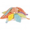 Doudou plat lapin BABY NAT' Mon lapin arc-en-ciel pétales vert jaune bleu mauve