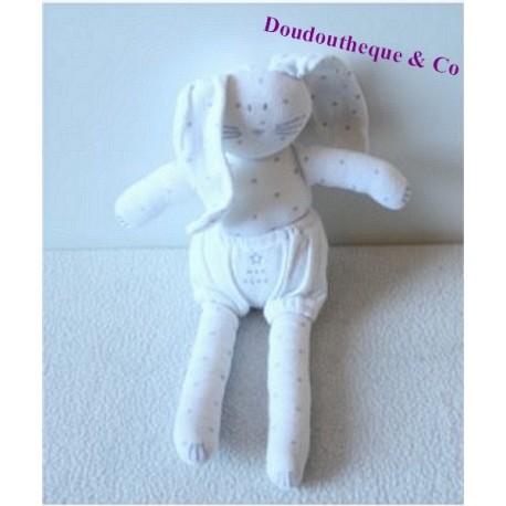 Doudou Kaninchen kleine Boot mein Traum Stern weiß und grau 24 cm