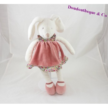 Doudou lapin MOULIN ROTY Myrtille et Capucine robe rose 34 cm