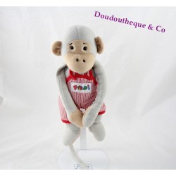 Plush monkey Popi AJENA NOUNOURS red striped overalls 25 cm
