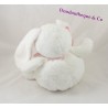 Doudou lapin TEX BABY blanc rose écharpe pois gris 22 cm