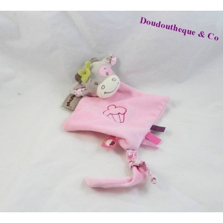 Cow flat comforter NATTOU Manon and Alizée lozenge pink cupcake 24 cm Cow flat comforter NATTOU Manon and Alizée lozenge pink cupcake 24 cm