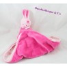 Doudou mouchoir lapin MFG rose imprimé lapin carottes grelot