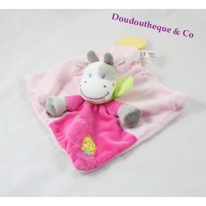 Vache rose doudou plat Nicotoy anneau de dentition attache tétine