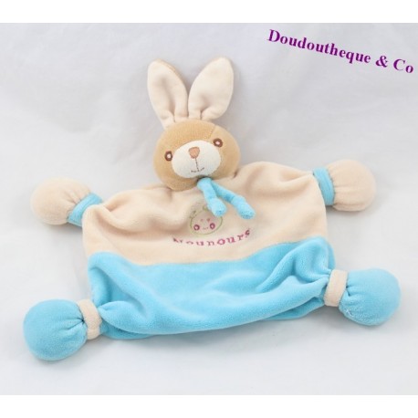 Rabbit flat comforter Nounours beige blue 23 cm