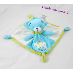 Teddy bear comforter WORDS OF CHILDREN blue green polar bear Leclerc 32 cm
