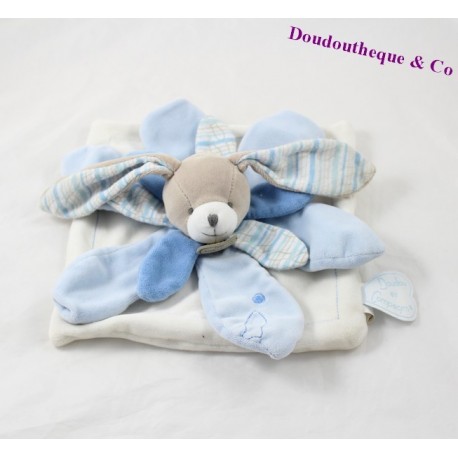 Doudou conejo plano DOUDOU Y COMPAGNIE Pétalo Celestin a azul blanco DC2216 21 cm