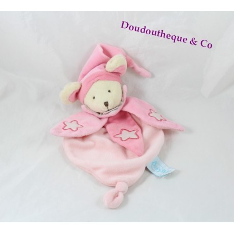 Flat Doudou mouse BABY NAT' the luminescent pink star 26 cm