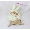 Doudou Flachbär Weizenkorn beige Braunbär als Kaninchen verkleidet